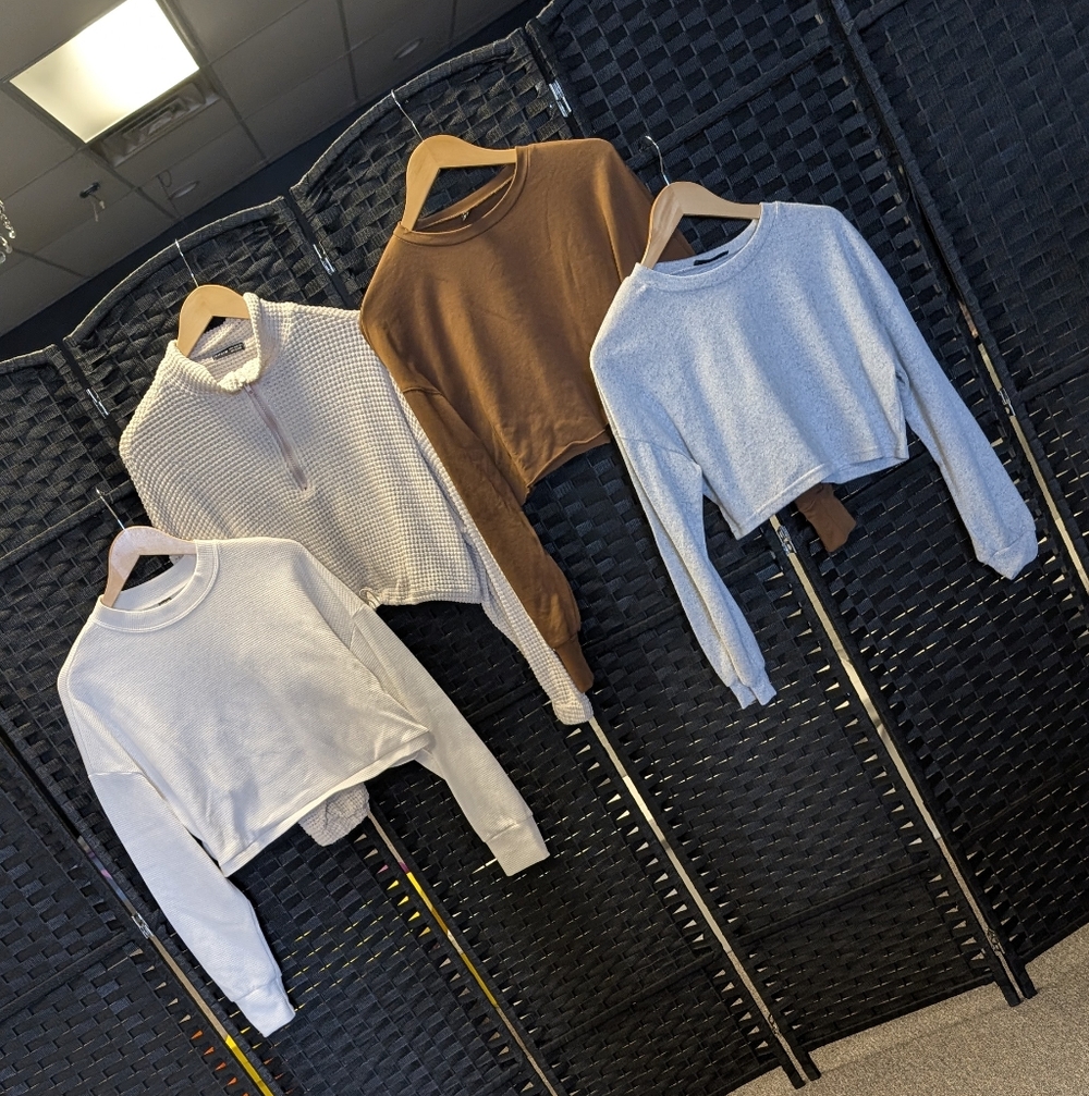 SHEIN Brown and White Cropped Sweater Set